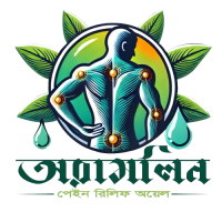 Oramlin logo showing a muscular human back with highlighted joints, green leaves, and oil drops symbolizing natural healing